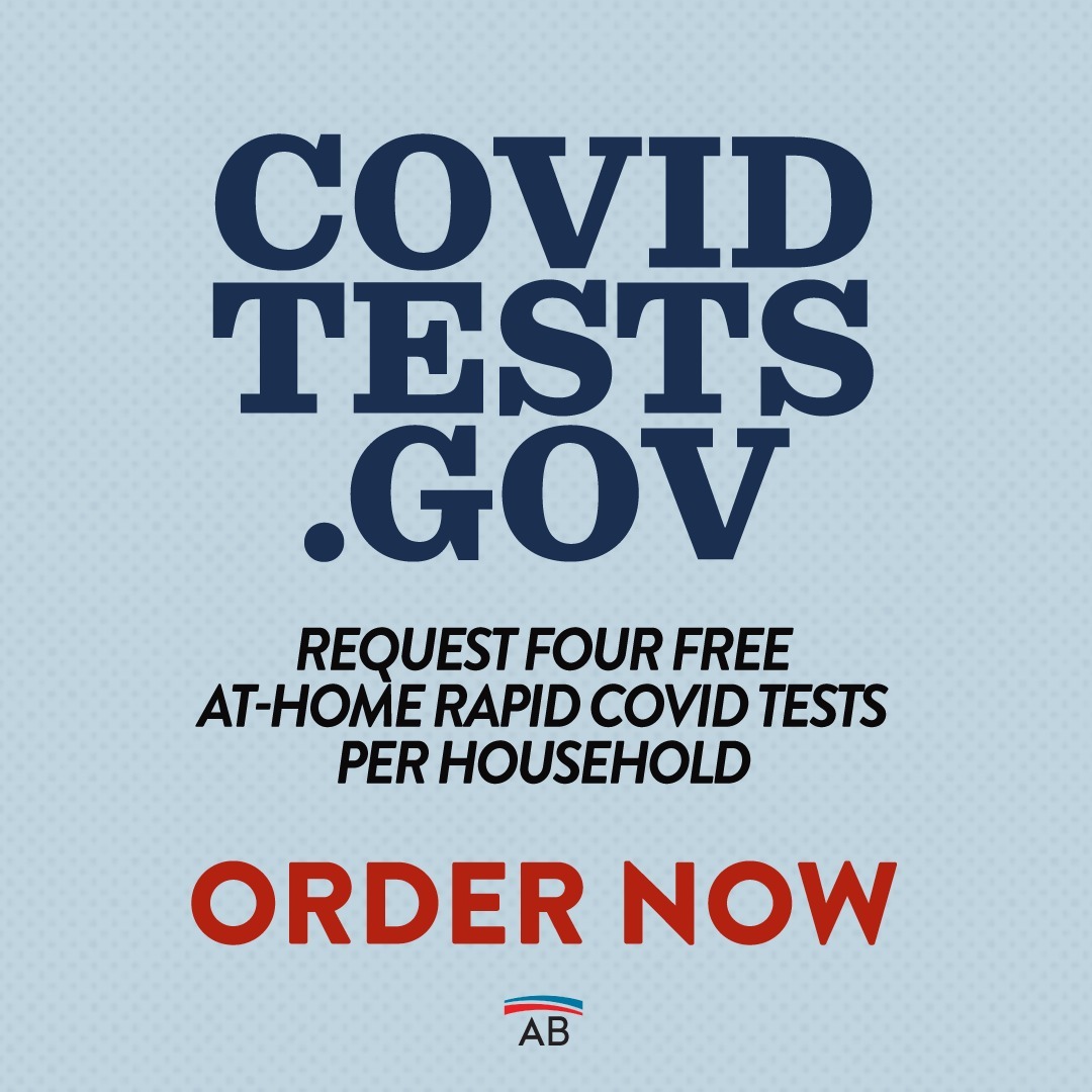 NEW: Thanks to @POTUS, Americans can now order four FREE at-home rapid COVID-19 tests!Get your household’s now ➡️ COVIDtests.gov